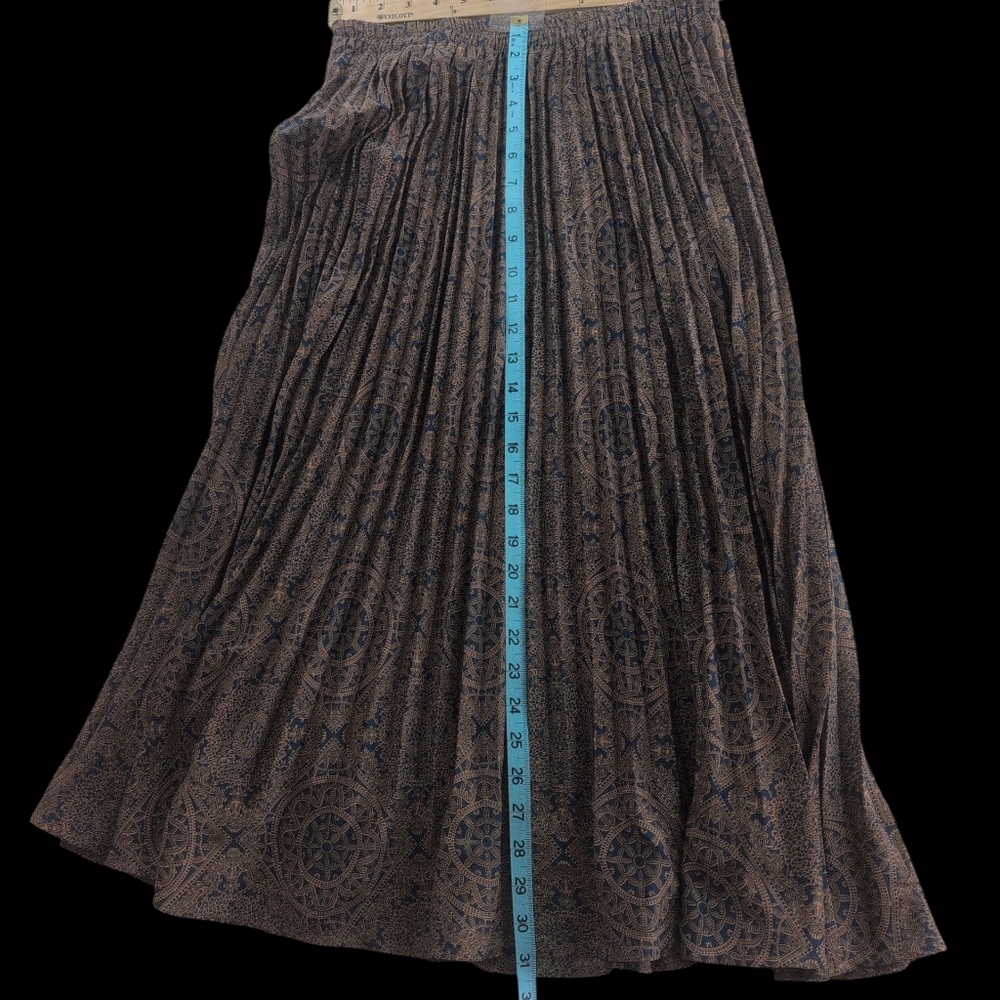 Skirt Women's M Midi Paisley Navy/Tan Pleated Pullon Lined Preppy Accordian Nwt - Picture 6 of 11